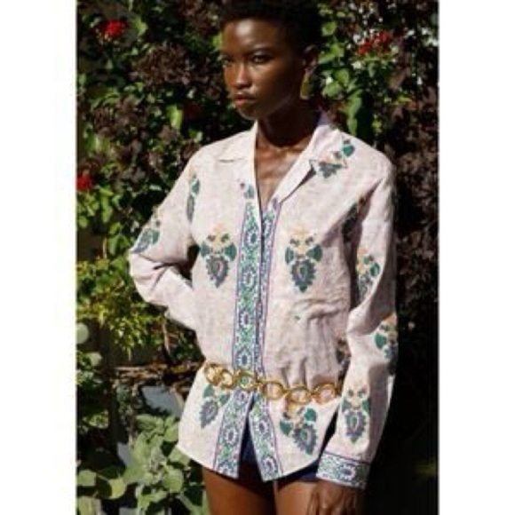Alix Of Bohemia Tops - Alix of Bohemia Print Lurex Stripe Shirt Sz-XS